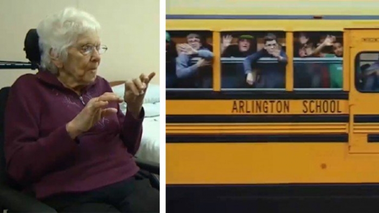 Illustration de l'article : This bus goes by this granny's house everyday, and she and the students had the habit of waving hello... One day she was no longer there, and the students did something beautiful!