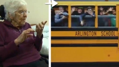 Illustration : "This bus goes by this granny's house everyday, and she and the students had the habit of waving hello... One day she was no longer there, and the students did something beautiful!"