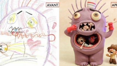 Illustration : "When artists decide to bring children's drawings of monsters to life..."