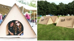 Illustration : "Here's a new concept in fully recyclable cardboard festival tents... which will surely delight festival goers!"