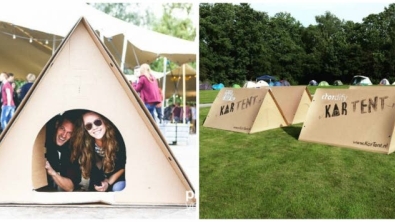 Illustration : "Here's a new concept in fully recyclable cardboard festival tents... which will surely delight festival goers!"