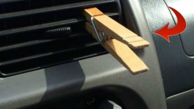 Illustration : "By placing a clothespin on her car's air vent, she shows us a brilliant trick!"