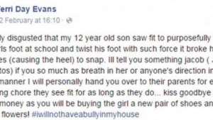 Illustration : "She finds out her 12-year-old son bullied a classmate and decided to post this on Facebook:"