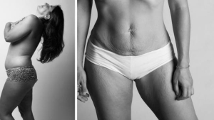 Illustration : "Pictures that show how the body really looks after childbirth. All natural beauty..."