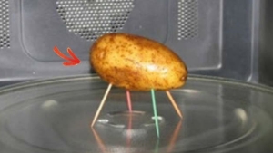 Illustration : "Put 4 toothpicks in a potato like this, a trick that I would’ve liked to have known before!"