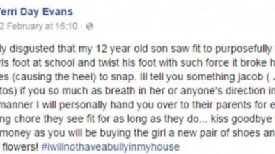 Illustration : "She finds out her 12-year-old son bullied a classmate and decided to post this on Facebook:"