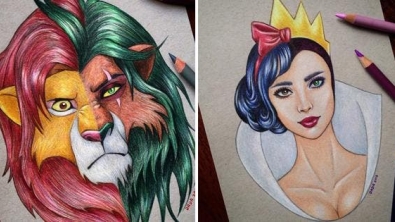 Illustration : 10 Disney portraits where the heroes and villains merge into one!