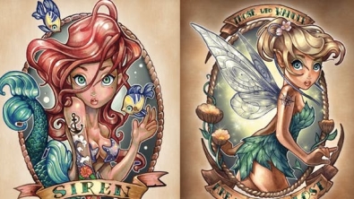 Illustration : "11 Disney princesses redone with stylish tattoos!"