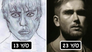 Illustration : "15 before/after drawings proving that practice makes perfect"