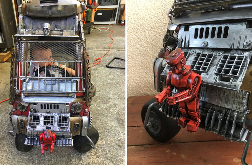 Illustration de l'article : A father turns his children's car toys into badass Mad Max vehicles